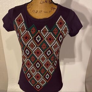 Shopper Stop medium print short sleeve purple top